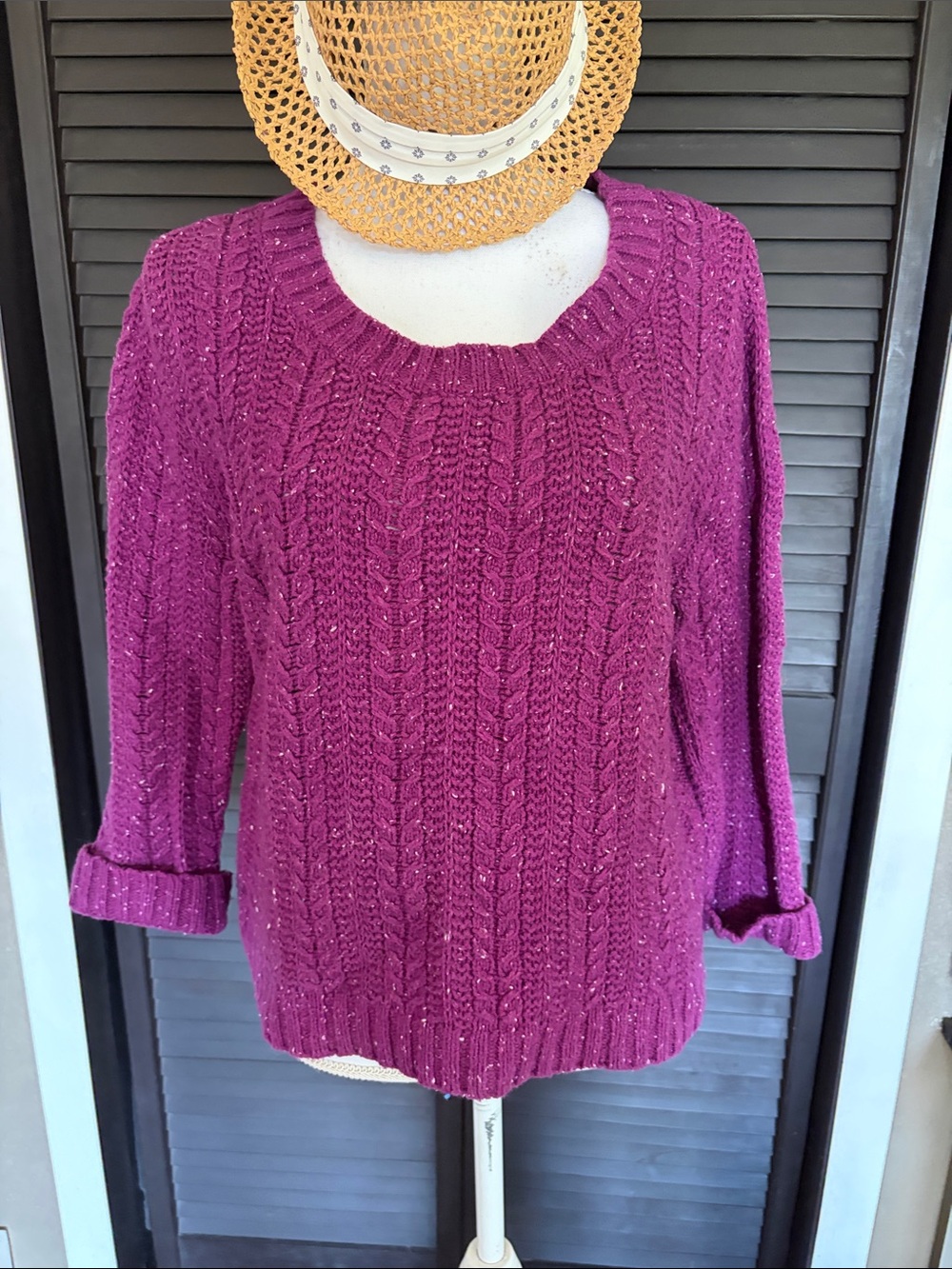 Arizona Jean Company Magenta Cable Knit Crewneck Sweater